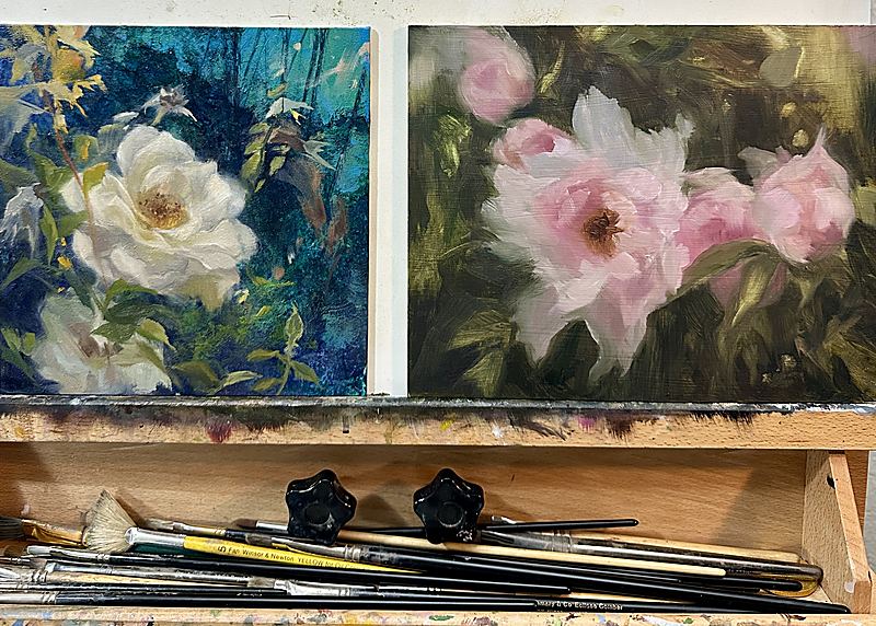 In progress at the easel
