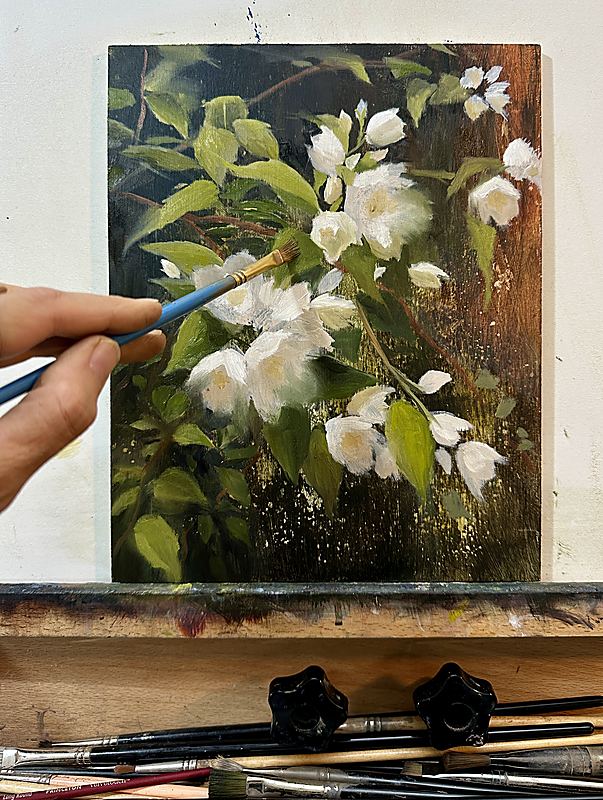 In progress at the easel