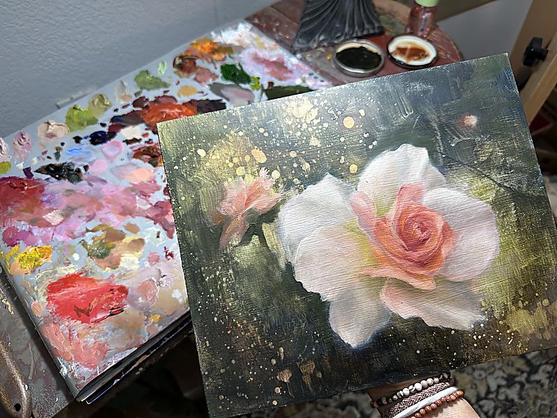 In progress at the easel