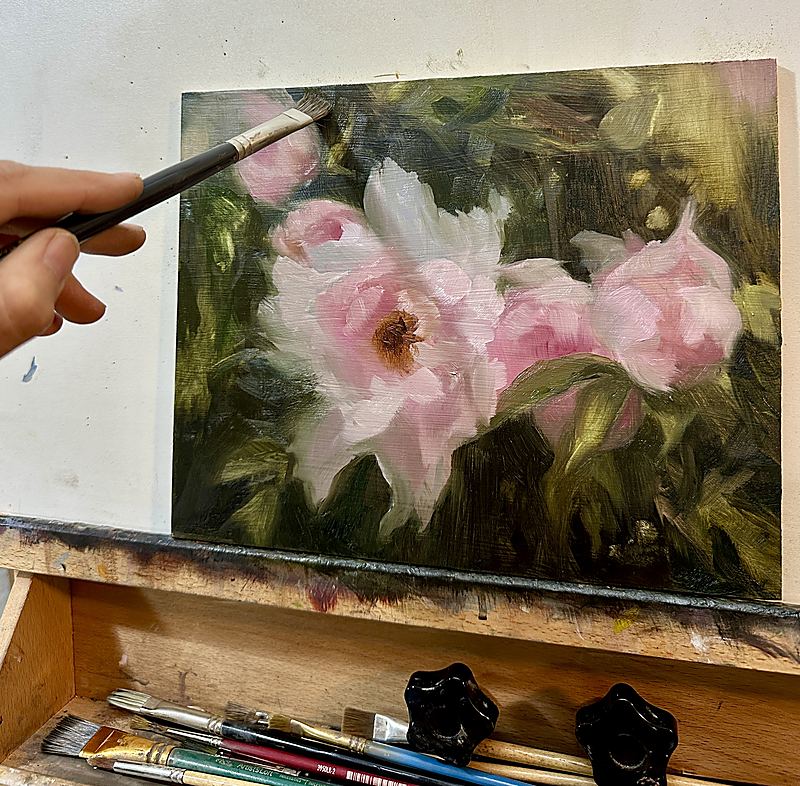 In progress at the easel